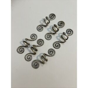 HAMMERED PEWTER SILVER RUSTIC METAL SPIRALS SET OF 6 NAPKIN RINGS SKU‎ 1389